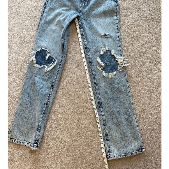 We The Free Free People Hi Rise Distress Straight Acid Wash Jeans Size 29 Rigid - Picture 10 of 10